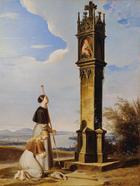 Zwei Pilgerinnen Vor Einem Bildstock  by Erasmus Von Engert - Hand-Painted Oil Painting Reproduction