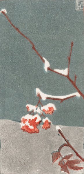 Cluster of Rowanberries with Snow by Eric O. W. Ehrstrom Oil Painting