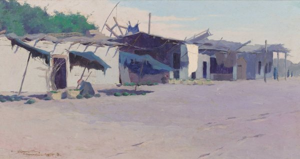 Village Hutts, Alexandria, Egypt  by Eric Pape - Hand-Painted Oil Painting Reproduction