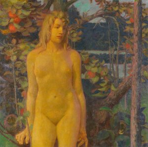 Stehender weiblicher Akt im Garten by Erich Erler Oil Painting