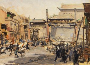 Beijing - Busy street in front of the Qianmen by Erich Kips Oil Painting