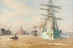 Ships in Hamburg by Erich Kips Oil Painting