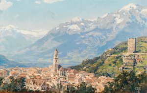 South Tyrol, View of Meran by Erich Kips Oil Painting