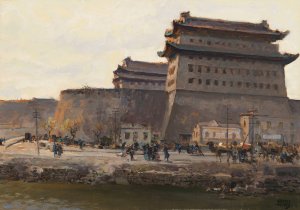 The Deshengmen City Gate in Beijing by Erich Kips Oil Painting