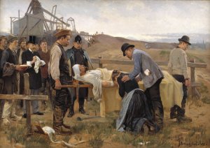 A Wounded Workman by Erik Henningsen Oil Painting
