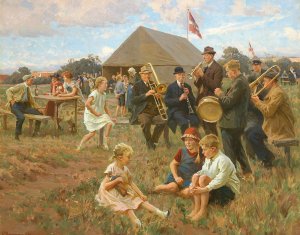 Byens musikanter by Erik Henningsen Oil Painting