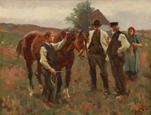 En Hestehandel by Erik Henningsen Oil Painting