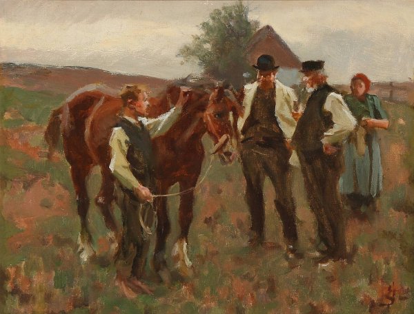Main Product Photo of En Hestehandel  Painting by Erik Henningsen