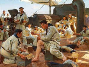 En lappedag ombord by Erik Henningsen Oil Painting
