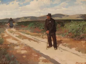 Landskab med en mand og en kone pa en grusvej by Erik Henningsen Landskab med en mand og en kone pa en grusvej by Erik Henningsen Oil Painting