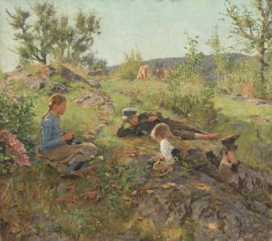 Herders at Tatoy by Erik Werenskiold Oil Painting