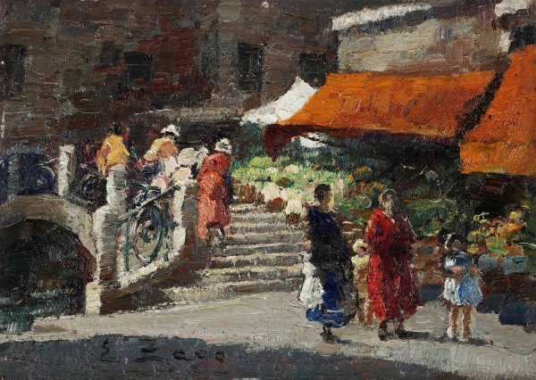 Main Product Photo of Scena di mercato Painting by Erma Zago
