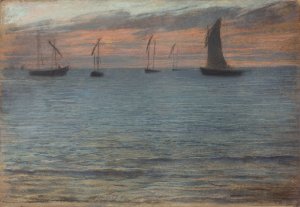 A Seascape at Sunset by Ernest-Ange Duez Oil Painting