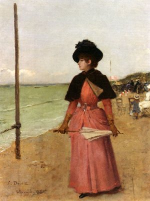 An Elegant Lady On The Beach Oil painting by Ernest Ange Duez