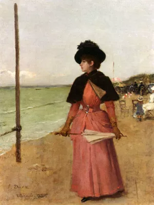 An Elegant Lady On The Beach by Ernest Ange Duez - Oil Painting Reproduction
