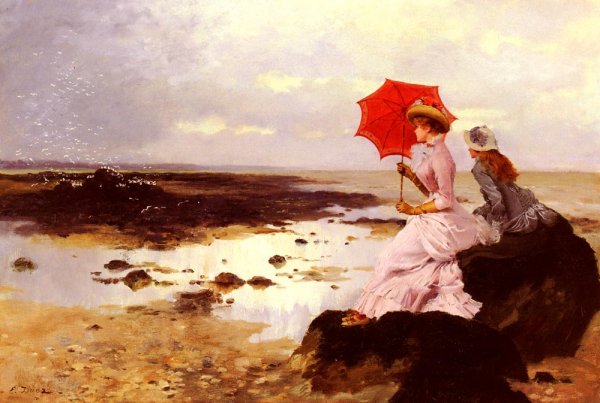 Au Bord De La Plage Sur Un Rocher by Ernest Ange Duez - Hand-Painted Oil Painting Reproduction