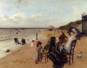 Mother and Daughter on the Beach by Ernest Ange Duez Oil Painting