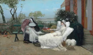 Resting on the terrace, Villerville Oil painting by Ernest-Ange Duez