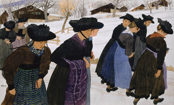 Lausanne Filles allant a la messe by Ernest Bieler - Hand-Painted Oil Painting Reproduction