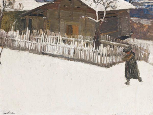 Paysage D'hiver Devant Un Mazot by Ernest Bieler - Hand-Painted Oil Painting Reproduction