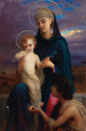 Madonna With Christ Child And A Boy by Ernest Hebert Oil Painting