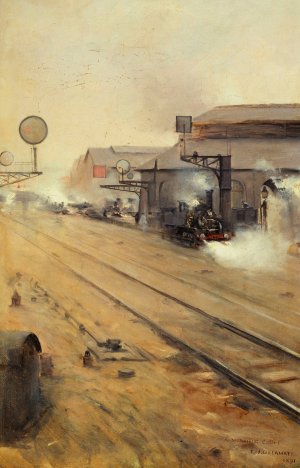 La remise des locomotives aux Batignolles by Ernest Jean Delahaye Oil Painting
