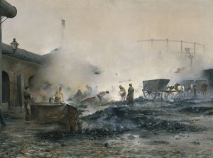 L'usine a gaz de Courcelles by Ernest Jean Delahaye Oil Painting