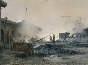 L'usine a gaz de Courcelles by Ernest Jean Delahaye Oil Painting