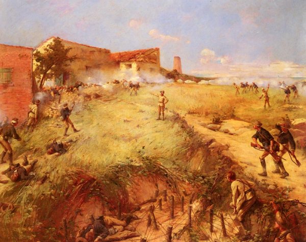 Main Product Photo of The Battle Of San Juan Hill, Cuba, 1898 Painting by Ernest Jean Delahaye
