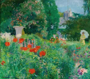 Elegant Dans Le Champ De Coquelicots Oil painting by Ernest Jean Joseph Godfrinon