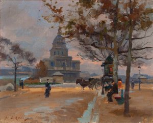 Le Dome des Invalides vu depuis l'avenue de Segur by Ernest Jules Renoux Oil Painting