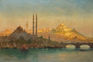 Istanbul, Valide and the Suleymaniye mosque by Ernest Karl Eugen Koerner Oil Painting