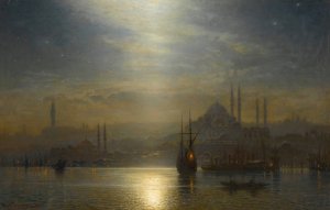 Night view over the Bosphorus by Ernest Karl Eugen Koerner Oil Painting