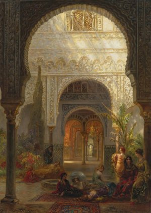 The Patio Della Reina, The Alcazar, Sevilla by Ernest Karl Eugen Koerner Oil Painting