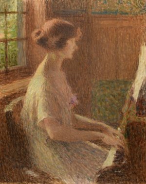 Jeune fille au piano. Portrait de Mademoiselle Warnier by Ernest Laurent Oil Painting