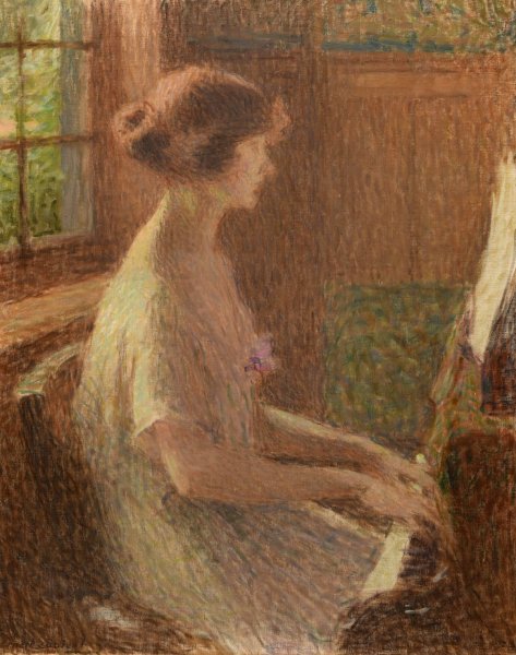Jeune fille au piano. Portrait de Mademoiselle Warnier  by Ernest Laurent - Hand-Painted Oil Painting Reproduction
