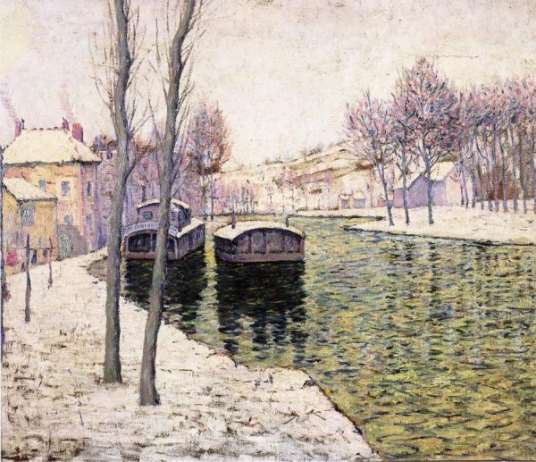 Barges on the Seine by Ernest Lawson - Hand-Painted Oil Painting Reproduction