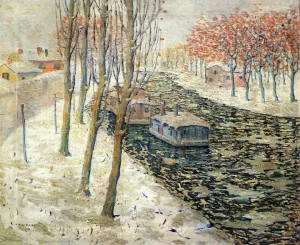Canal Scene in Winter by Ernest Lawson - Oil Painting Reproduction