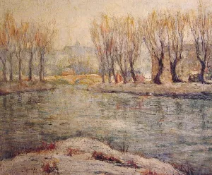 End of Winter - The Boathouse on the Harlem River, New York Oil painting by Ernest Lawson
