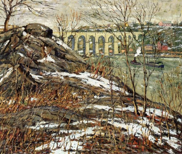 Harlem River in Winter by Ernest Lawson - Hand-Painted Oil Painting Reproduction