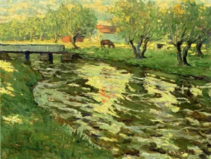 Horses Grazing by a Stream Oil painting by Ernest Lawson