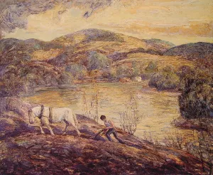 Ploughing painting by Ernest Lawson
