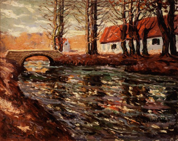River Landscape  by Ernest Lawson - Hand-Painted Oil Painting Reproduction