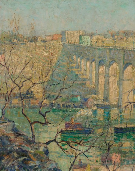 View of the Bridge by Ernest Lawson - Hand-Painted Oil Painting Reproduction