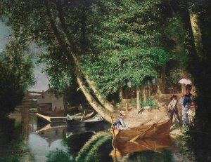 A sunny afternoon on the riverside by Ernest Louis Pichio Oil Painting