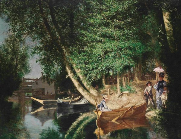 A sunny afternoon on the riverside  by Ernest Louis Pichio - Hand-Painted Oil Painting Reproduction