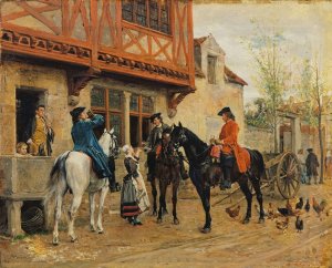 Halt at an Inn by Ernest Meissonier Oil Painting