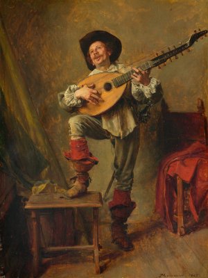 Soldier Playing the Theorbo by Ernest Meissonier Oil Painting