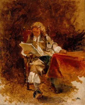 Study of a Seated Cavalier Reading Oil painting by Ernest Meissonier