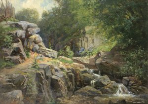 Waldbach im Sonnenschein by Ernestine Von Kirchsberg Oil Painting